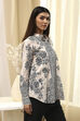 Off-White and Black Cotton Printed Straight Shirt image number 4