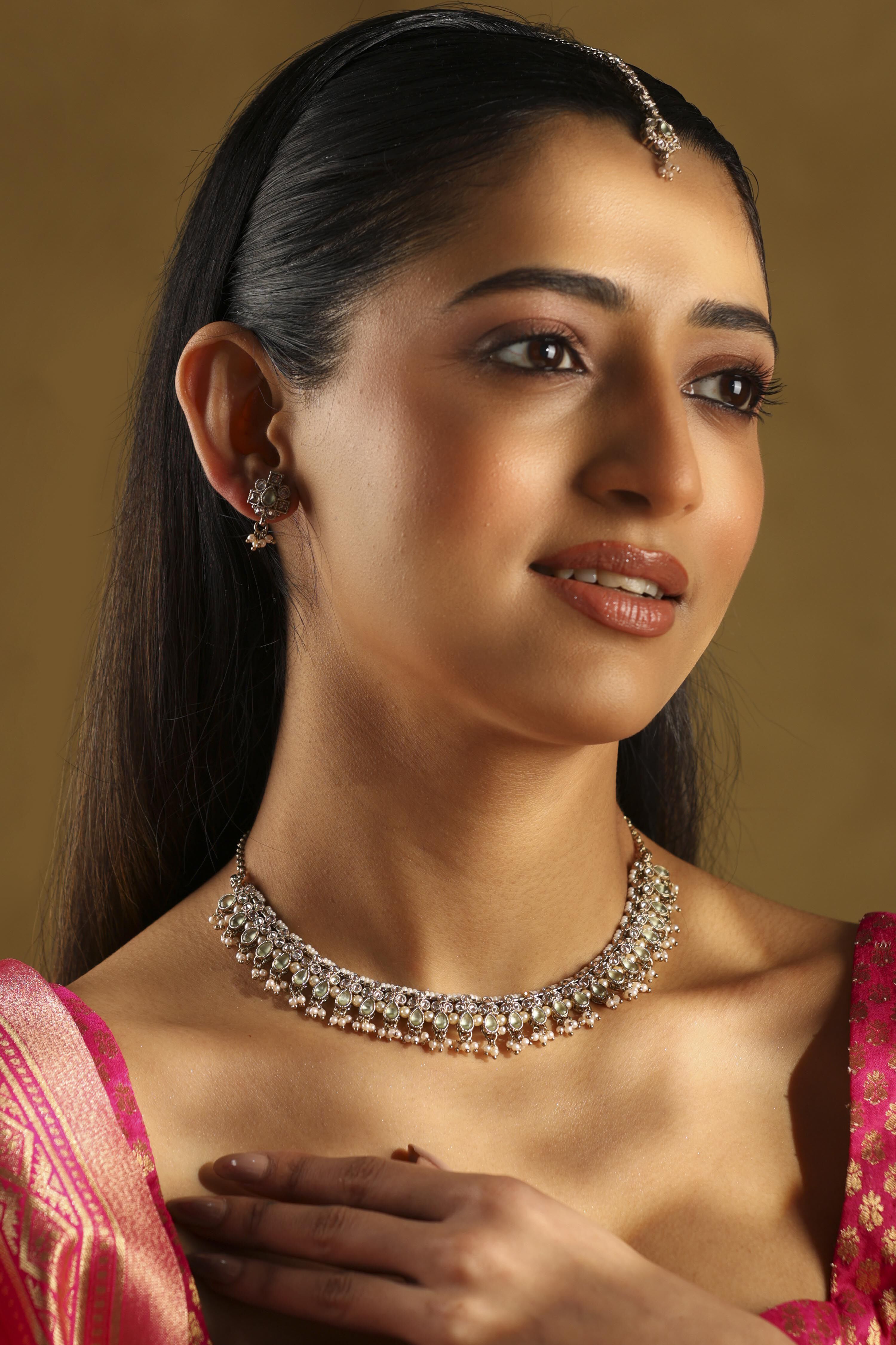 Mint Green Alloy Necklace Set image number 3