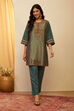 Teal Viscose Blend Printed Straight Kurta Set image number 0