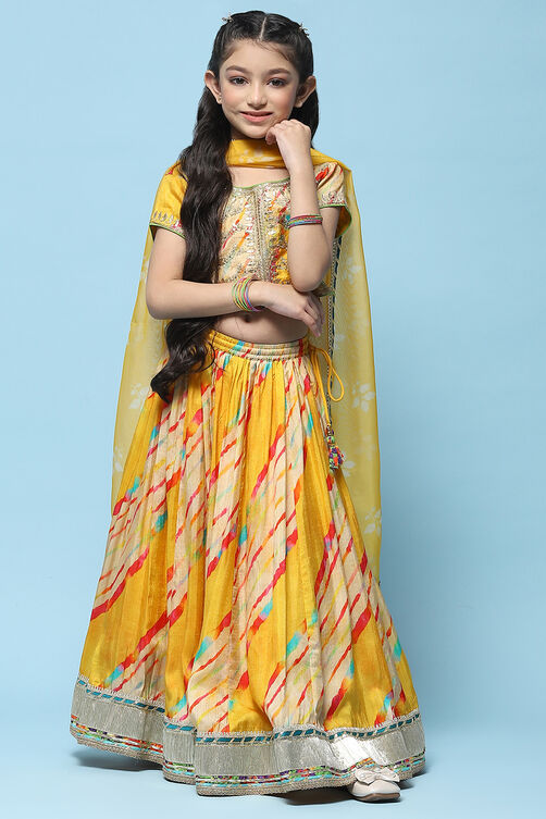 Yellow Polyester Straight Printed Suit Set image number 0