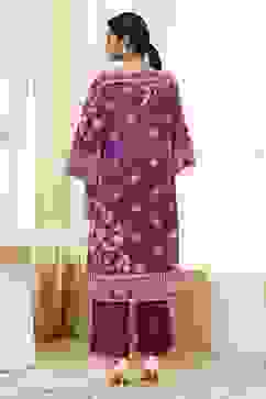 Berry Purple Cotton Straight Suit Set image number 4