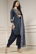 Teal Blue Printed Straight Suit Set image number 5