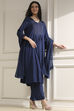 Blue Solid Gathered Suit Set