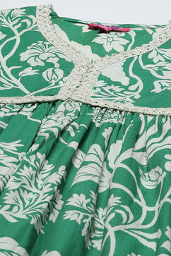 Green Cotton Floral Gathered Kurta and Palazzo Set image number 1