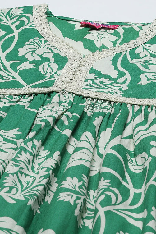 Green Cotton Floral Gathered Kurta and Palazzo Set image number 1