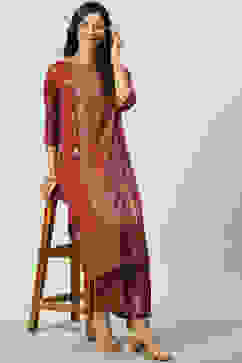 Rust Rayon Straight Printed Kurta image number 4