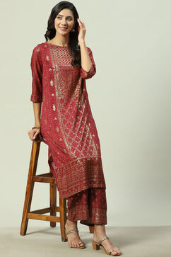 Rust Rayon Straight Printed Kurta image number 4