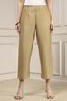 Beige Viscose Rayon Fitted Solid Pants image number 1