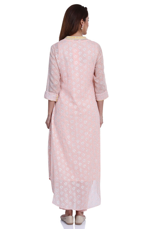 Peach Asymmetric Poly Cotton Printed Kurta image number 4