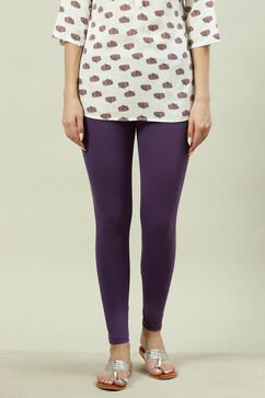 Violet Solid Knitted Leggings image number 2