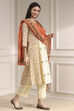 Beige Cotton Printed A-Line Suit Set image number 5
