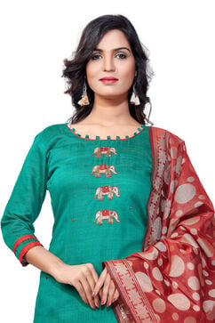 Green Chanderi Easy Stitch Suit Set image number 3