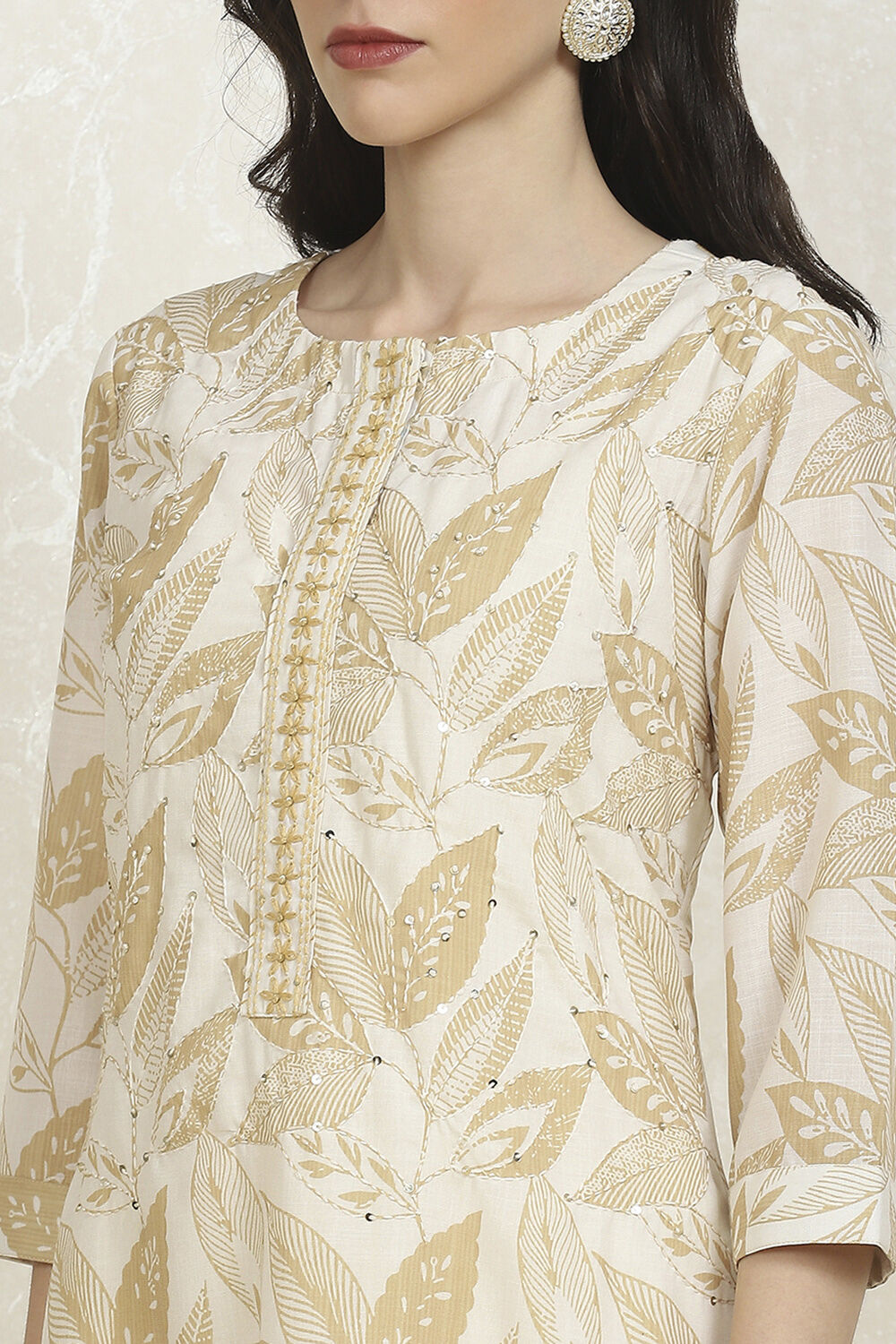 Gold Cotton Digital Print Unstitched Suit Set image number 2