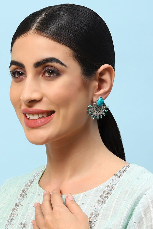 Oxidised Turquoise Brass Earrings image number 3