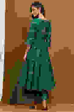 Green Embroidered Angrakha Festive Anarkali Suit Set image number 4