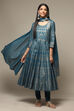 Teal Cotton Anarkali Kurta Churidar Suit Set