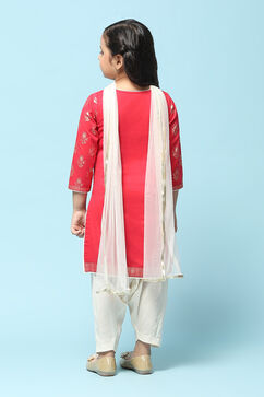 Red Cotton Straight Printed Kurta Patiala Salwar Suit Set image number 5