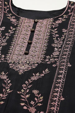 Black Chinon Printed Unstitched Suit Set image number 2