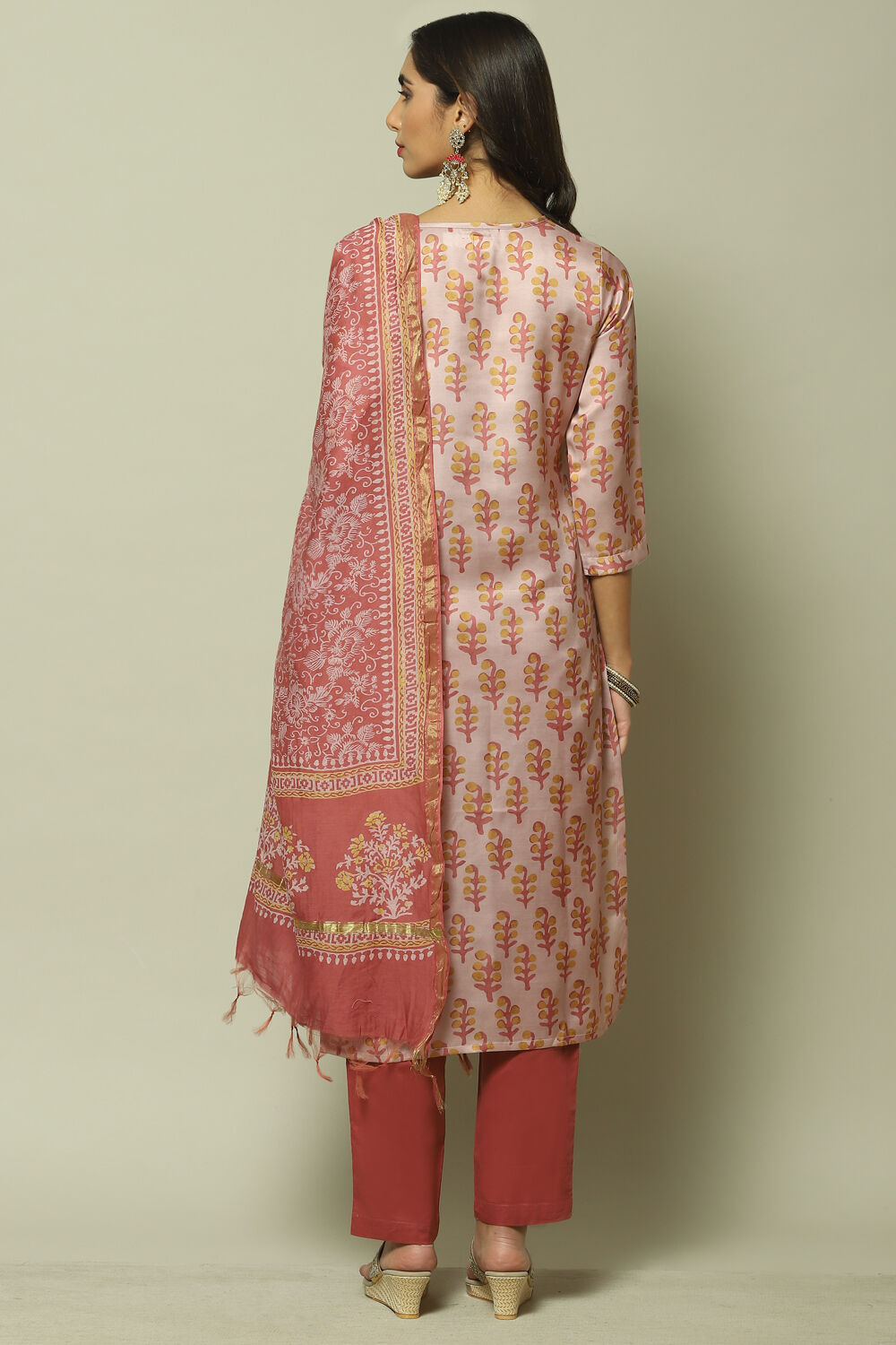 Pink Modal Printed Unstitched Suit Set image number 2