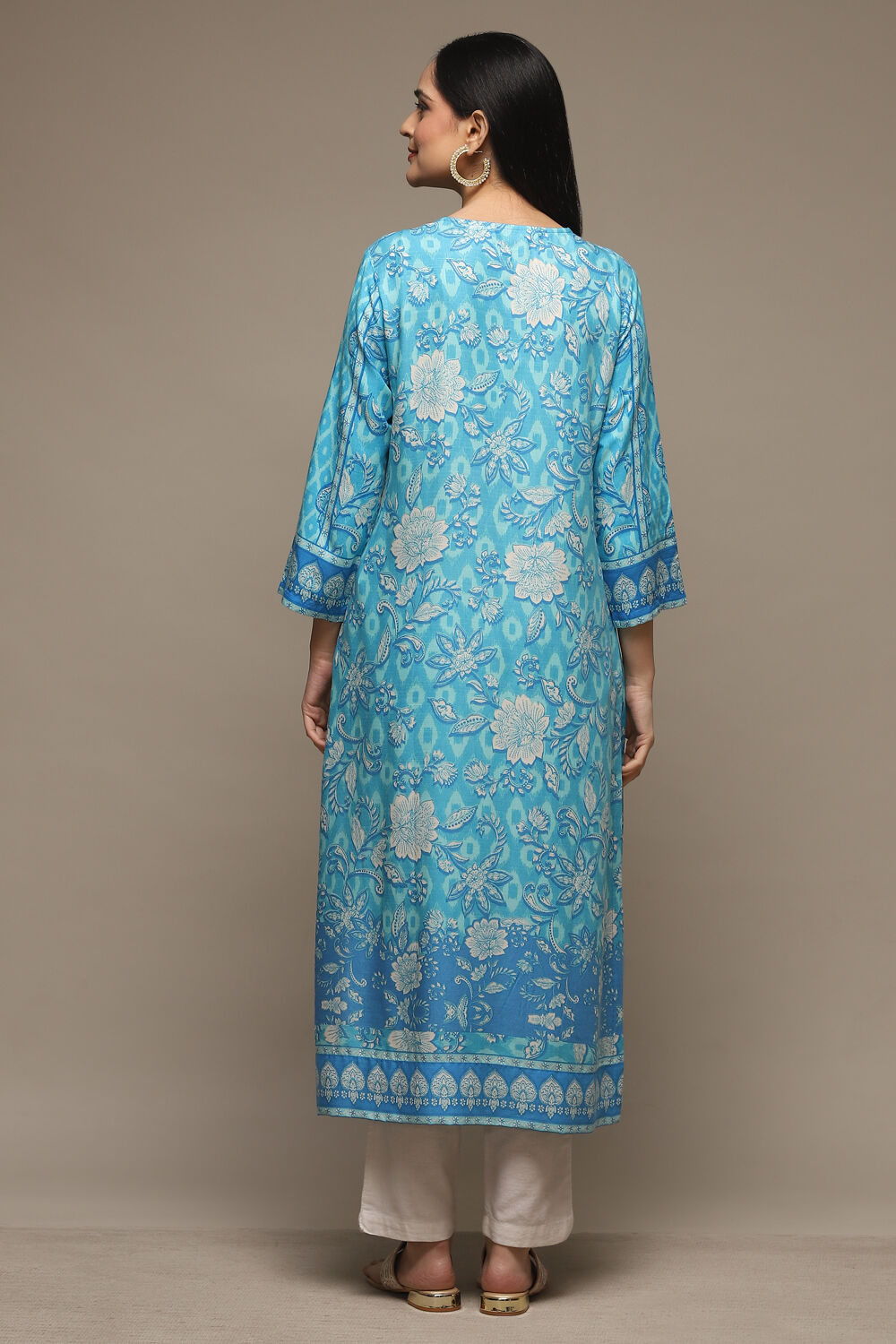 Orange LIVA Straight Printed Kurta image number 4