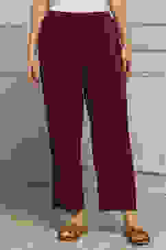 Green-Maroon Viscose Rayon Relaxed Solid Pants image number 4