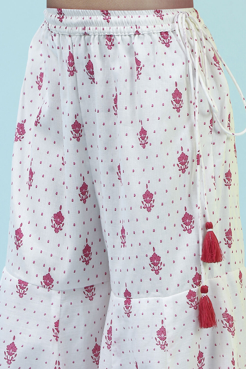 Off-White and Pink Cotton Peplum Suit Set image number 2