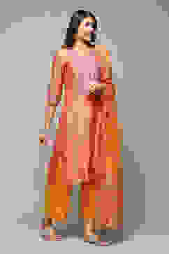Orange Cotton Blend Straight Kurta Palazzo Suit Set image number 6