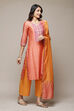 Orange Cotton Blend Straight Kurta Palazzo Suit Set image number 6