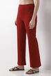 Beige Viscose Blend Flared Pants image number 2