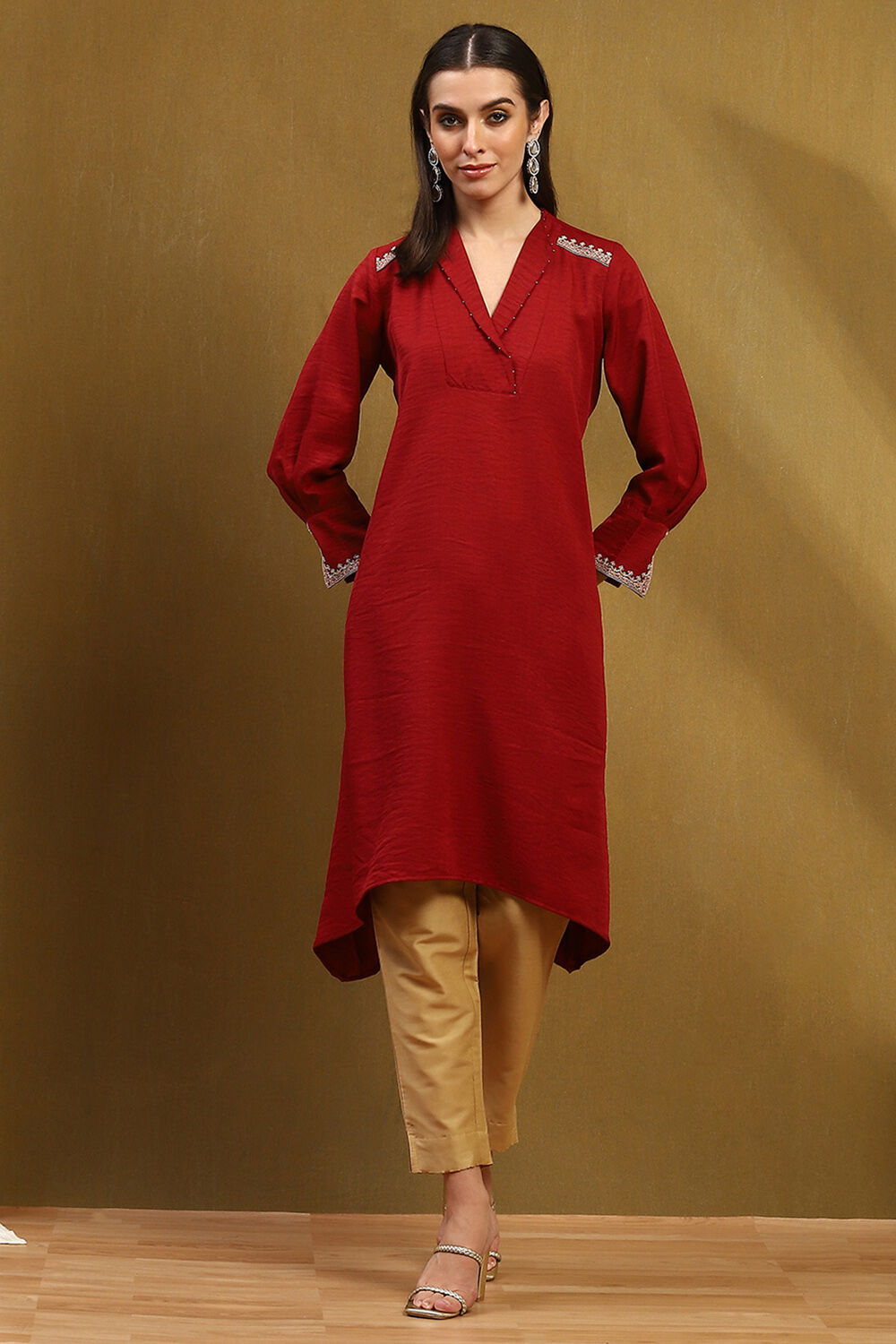 Rust Polyester Straight Kurta image number 2