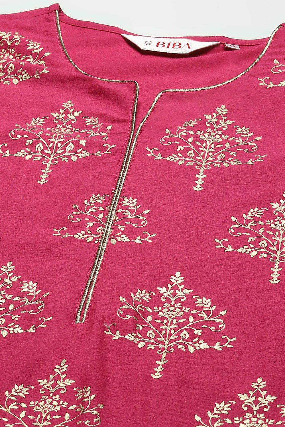 Magenta Cotton Printed Straight Suit Set image number 2