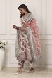 Grey-Red Cotton Anarkali Printed Suit Set image number 3