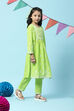 Parrot Green Cotton Gathered Kurta Narrow Pants 2 Piece Set image number 5