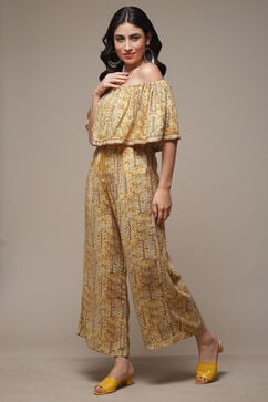 Yellow LIVA Printed Jumpsuit image number 3
