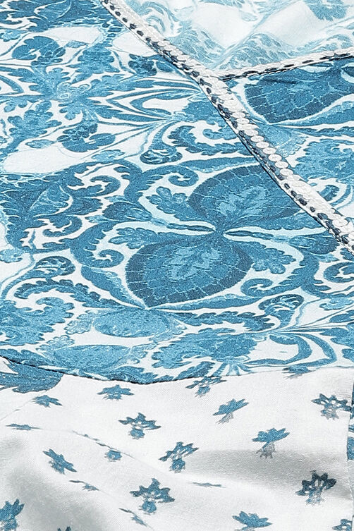 Blue White Cotton Flared Kurta Slim Pant Suit Set image number 1