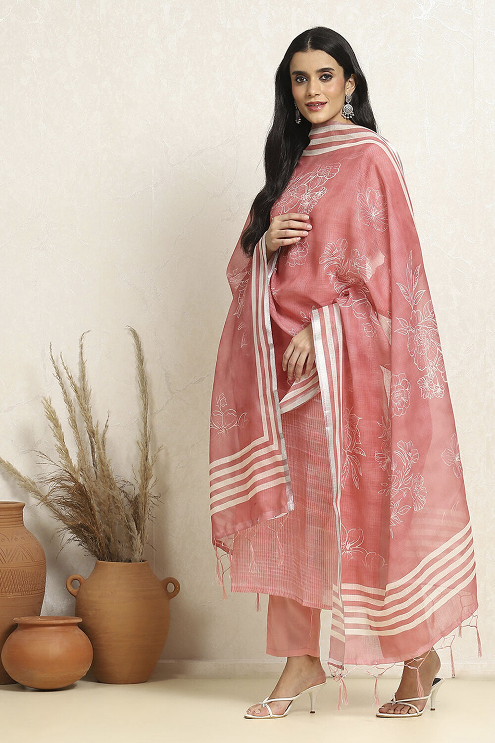 Yellow Linen Blend Woven Unstitched Suit Set image number 4