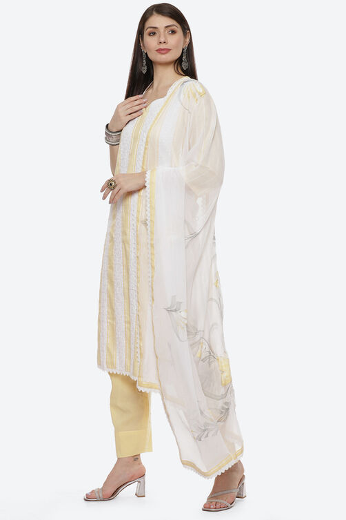 Yellow Cotton Unstitched Suit Set image number 6