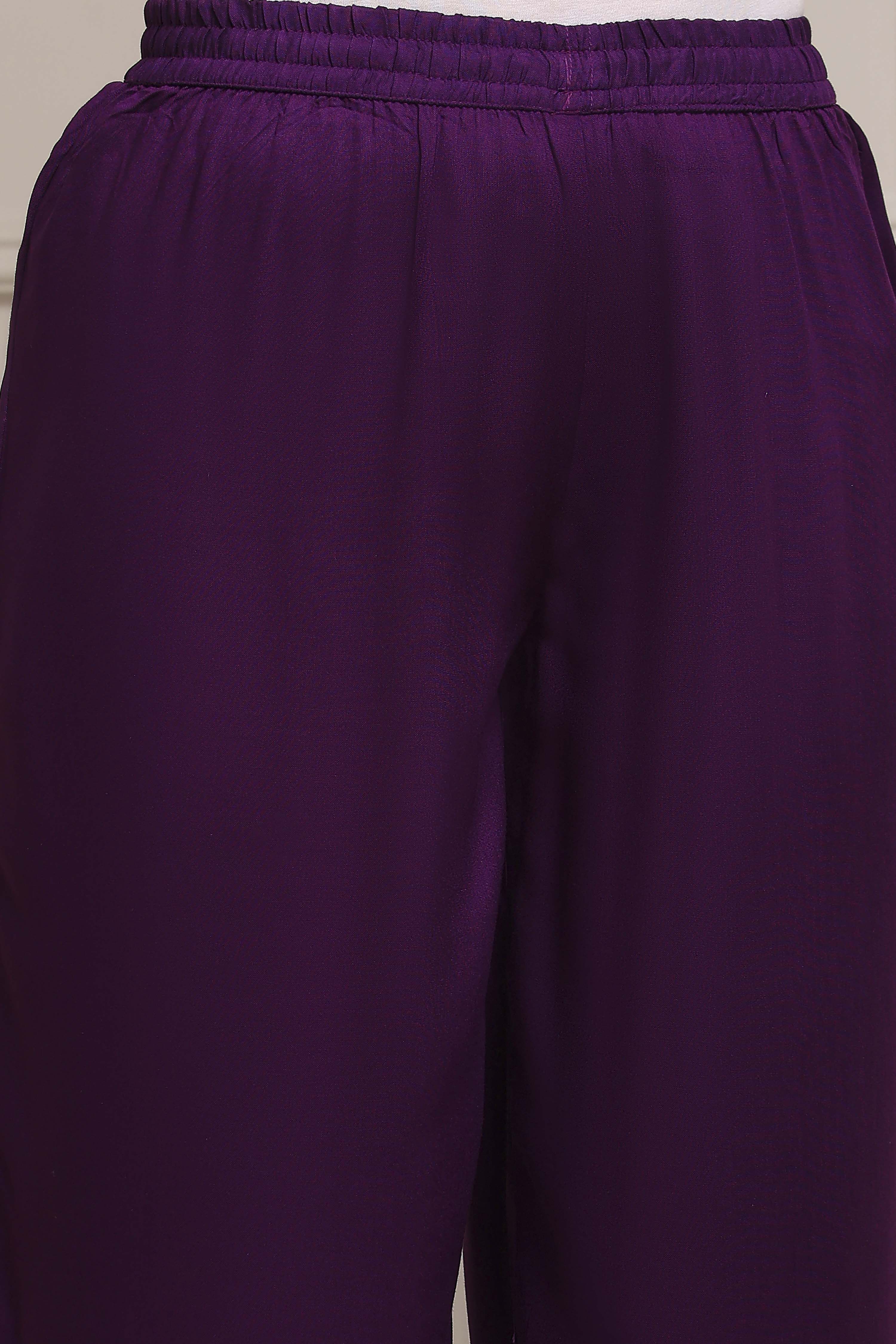 Purple Poly Georgette Printed Straight Suit Set image number 2