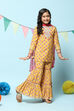 Yellow Poly Viscose Straight Printed Suit Set