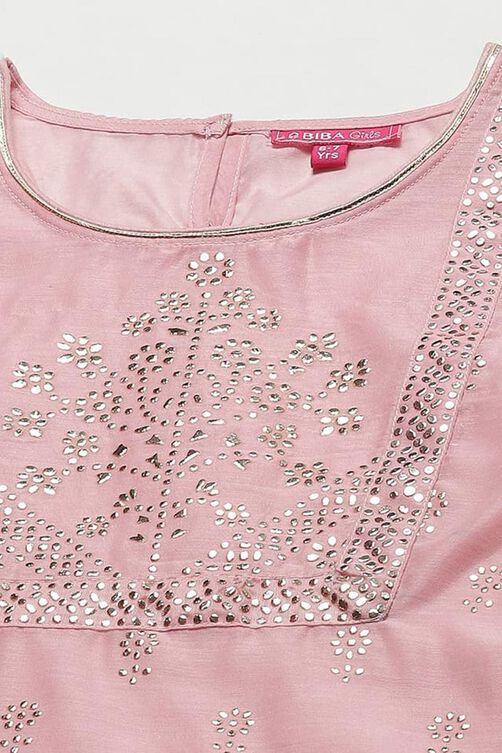 Pink Cotton Blend Flared Kurta Churidar Suit Set image number 1