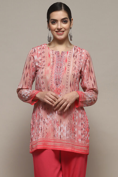 Pink Polyester Straight Kurti image number 2