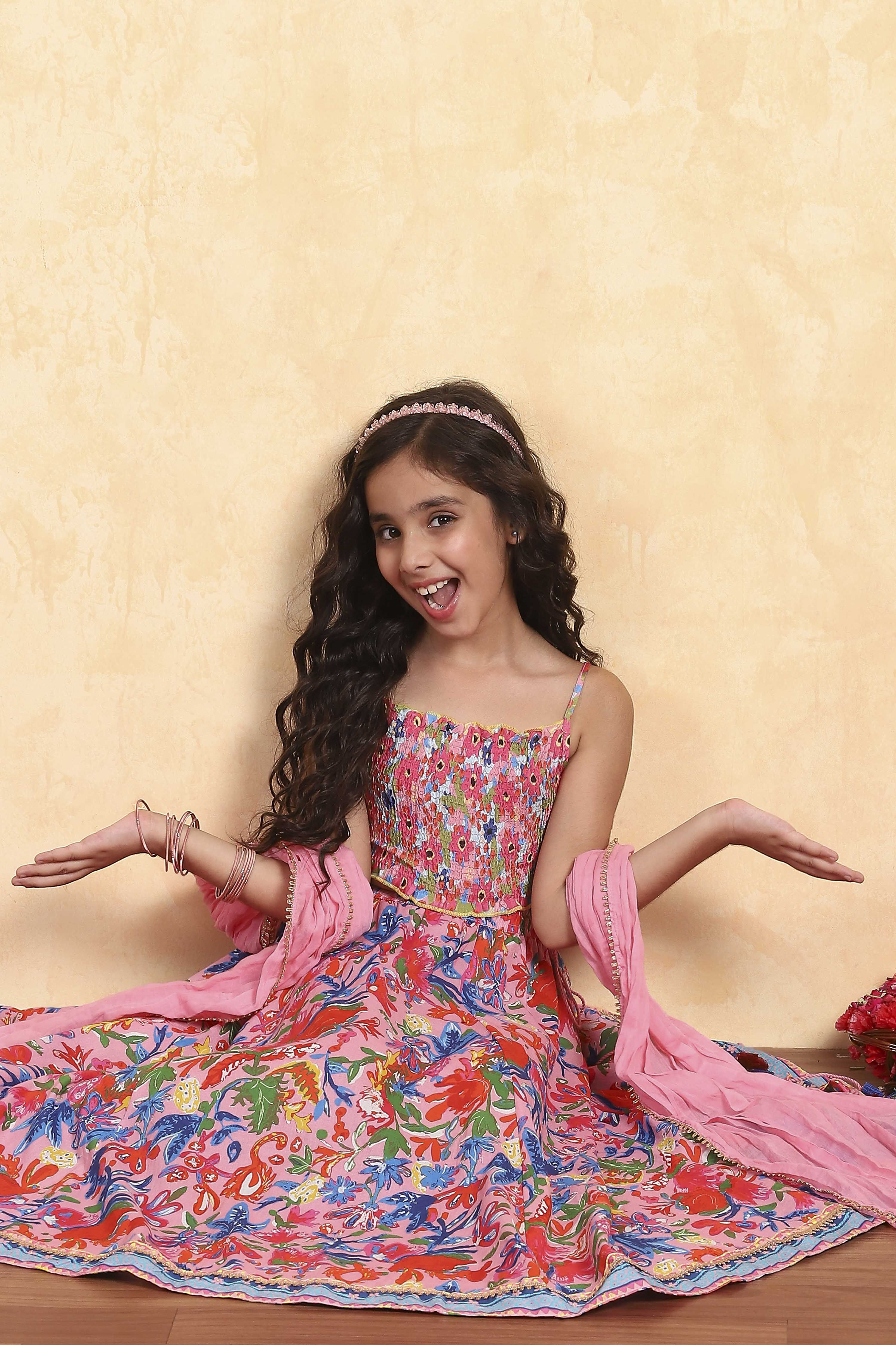 Pink Viscose Short Top Lehenga Set image number 7