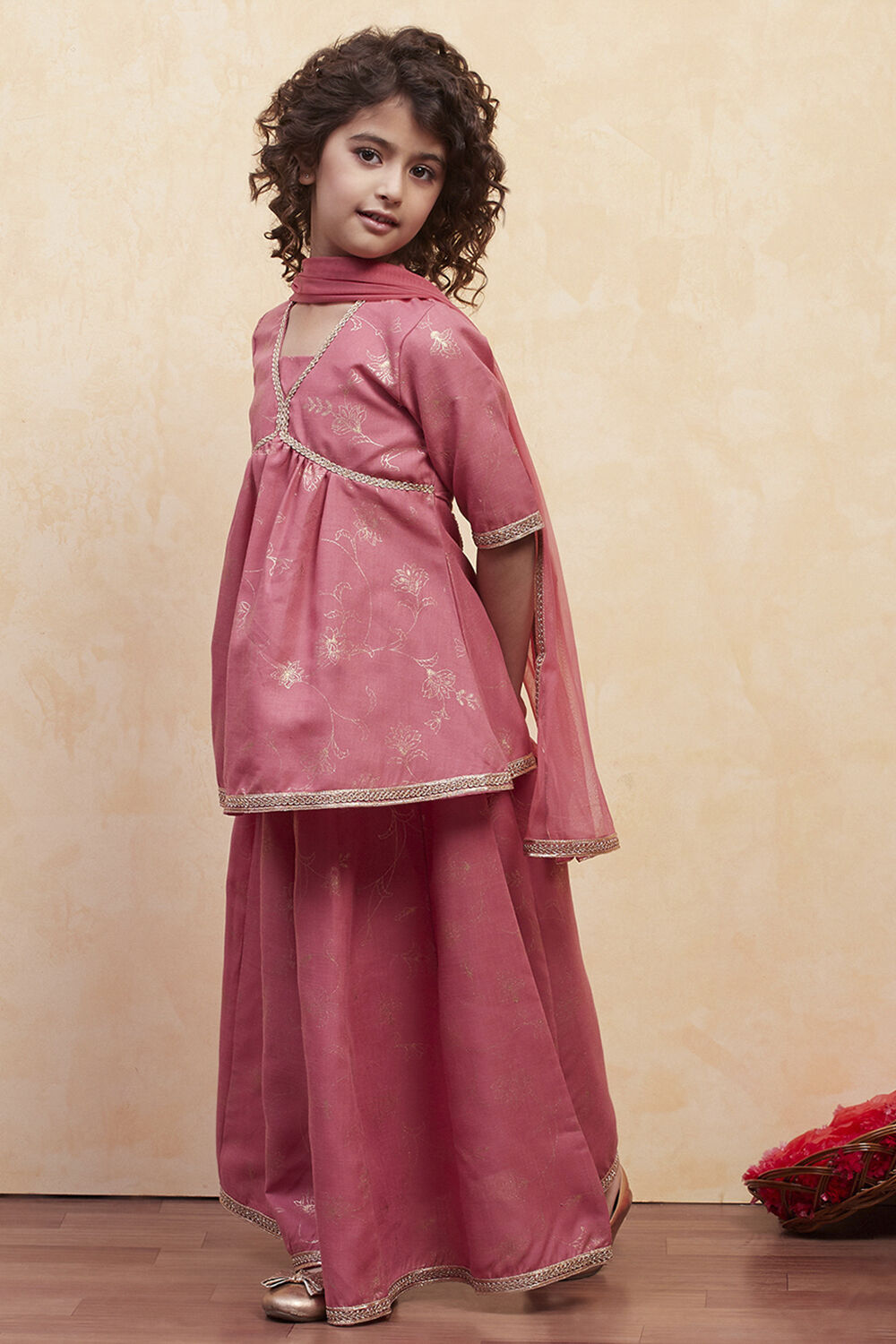 Blush Pink Printed Peplum Lehenga Set image number 3