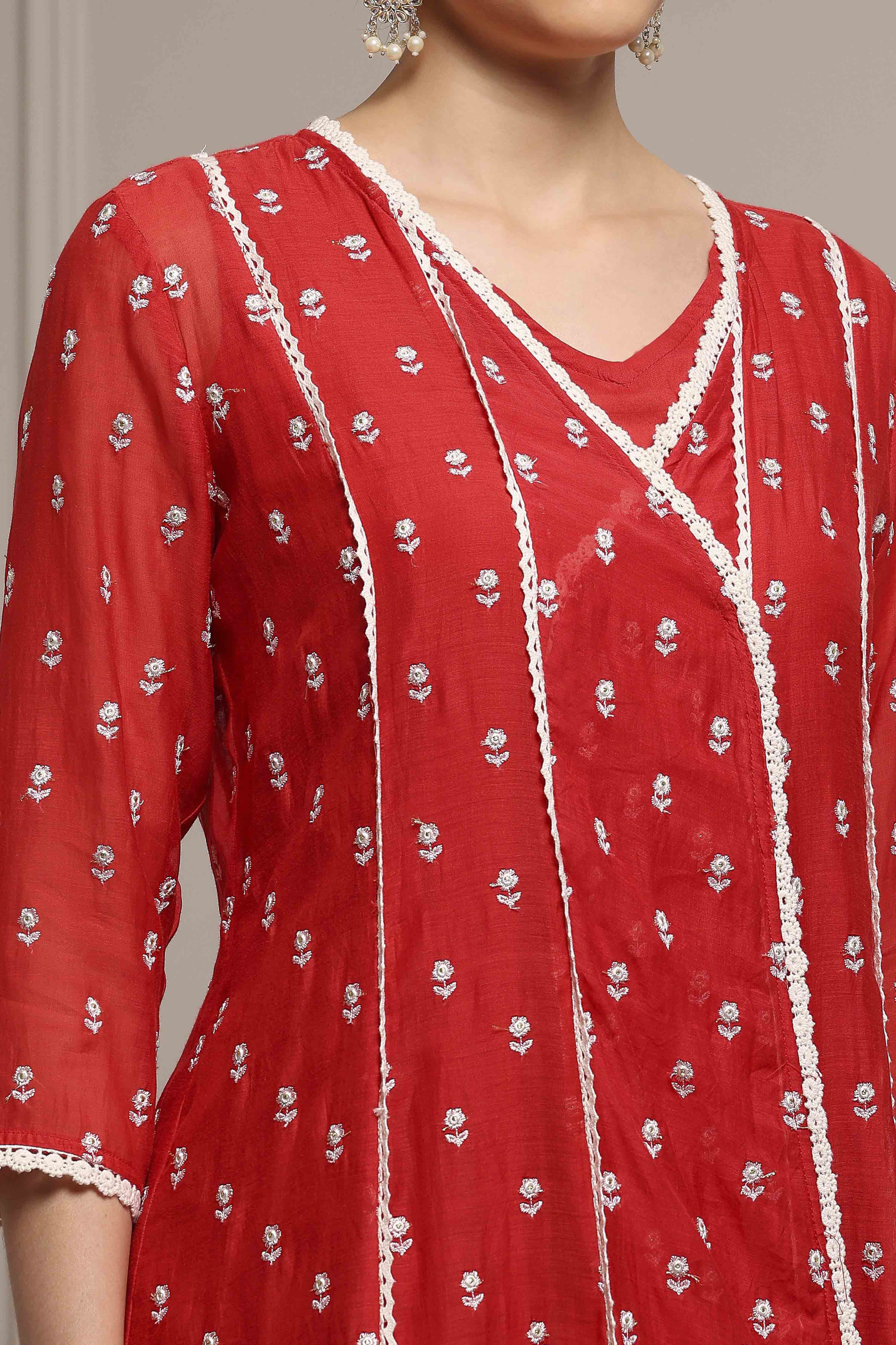 Mehndi Green Chanderi Embroidered Kalidar Suit Set image number 1