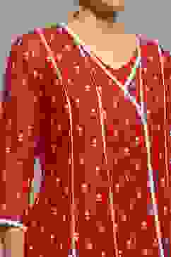 Red Chanderi Embroidered Kalidar Suit Set image number 1