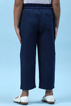 Marine Blue Cotton Solid Pants image number 4