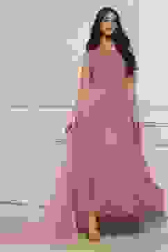 Blush Pink Polyester Flared Solid Dress image number 0