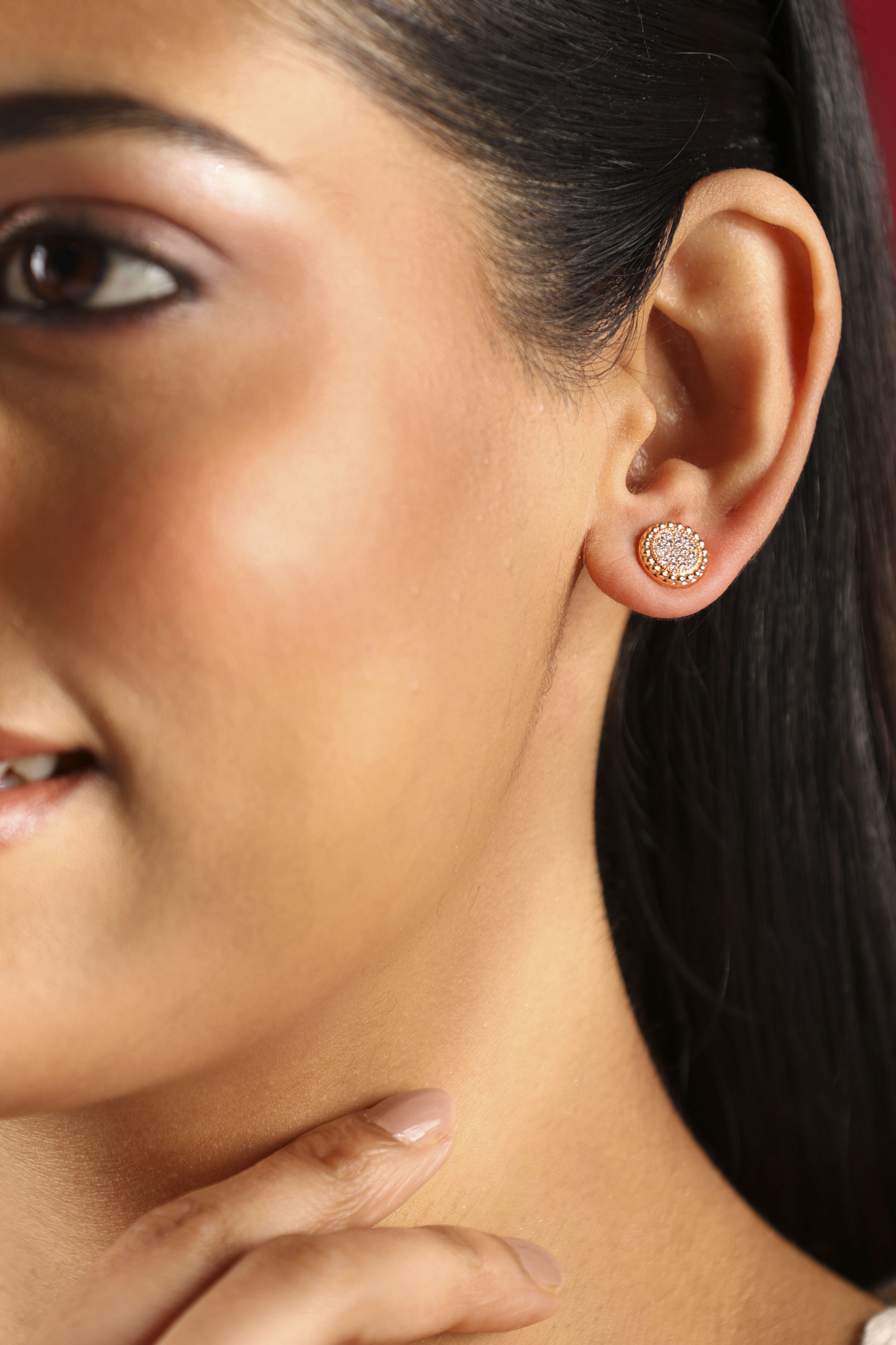 Gold Plated Brass Round-Shaped Stud Earrings image number 1