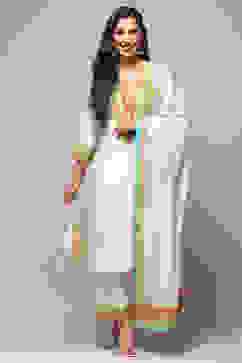 Cream Cotton Straight Suit Set image number 6