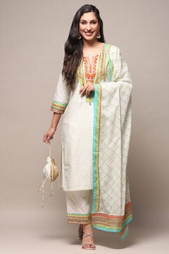 Cream Cotton Straight Suit Set image number 6